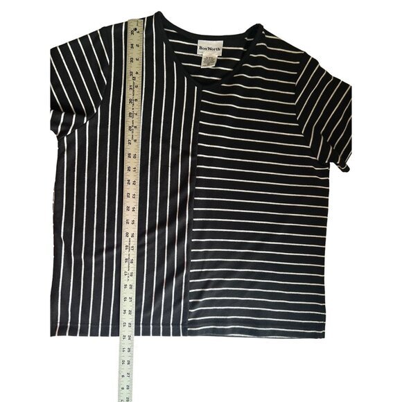 Bon Worth Black & White Striped Short Sleeve Lightweight Sweater, Size SP - Picture 6 of 7